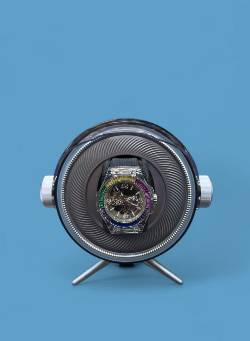 AL SERAJ Single Watch Winder for Automatic Watches, Round Luxury Watch Rotator with LED Light, Motorized Display with Tripod Stand, Silent Watch Winding Display Case - Image 1